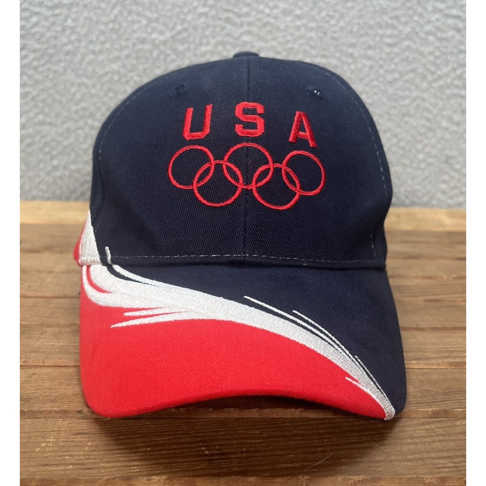 USA Olympics Hat Adult Red White Blue Strap Back Cap Embroidered‎ Grunge Skater